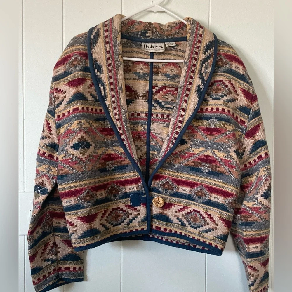 Flashback Women’s SZ L Blazer Southwestern design 100% cotton